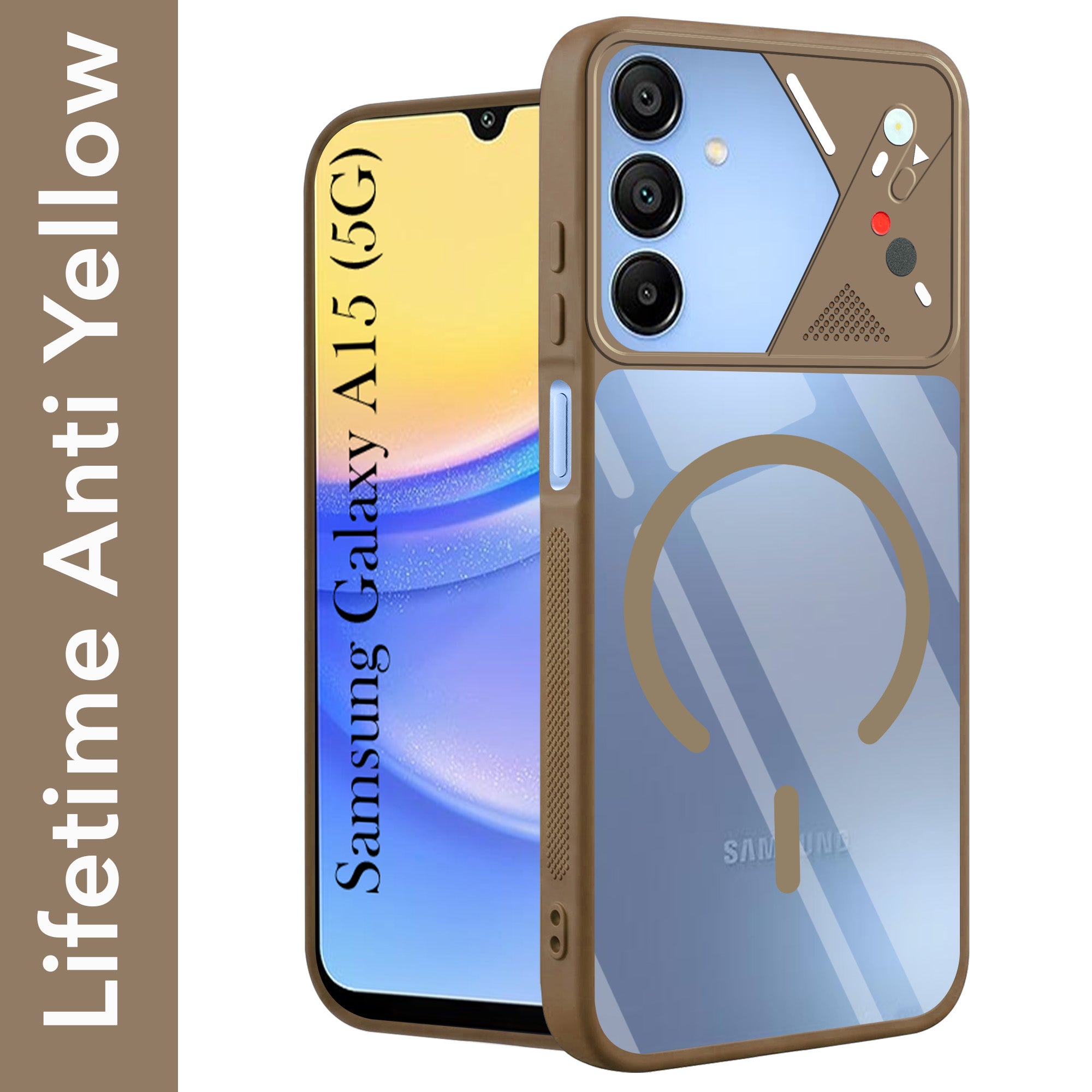 For Samsung Galaxy A15 5G Back Cover Case Lifetime Anti-Yellow Clear (Camera Protection | Side Grip | Wireless MagSafe Compatible)