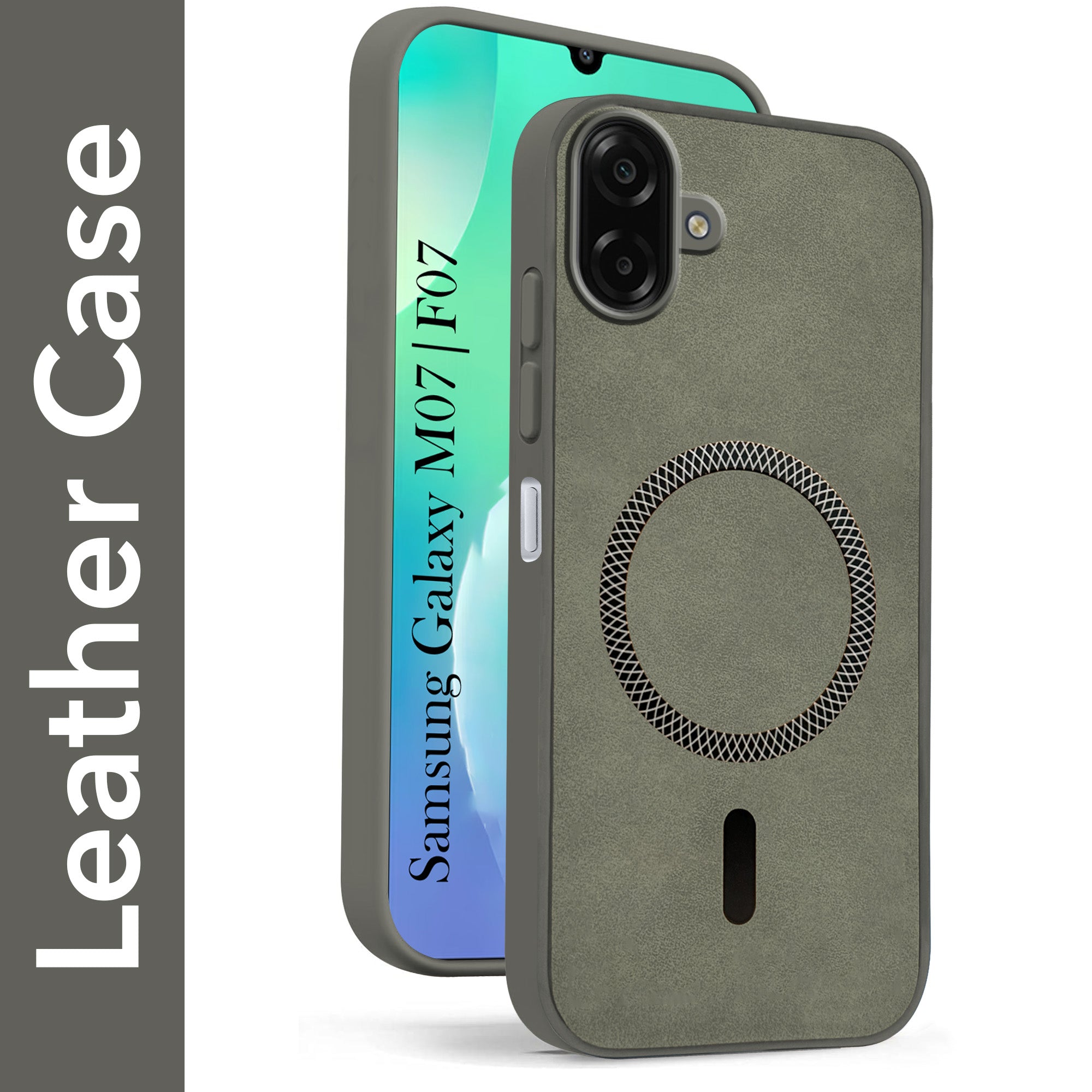 For Samsung Galaxy M07 | Samsung Galaxy F07 Back Cover Case Leather Finish (MagSafe Compatible Wireless Charging | Soft Touch | Camera Bump Protection)