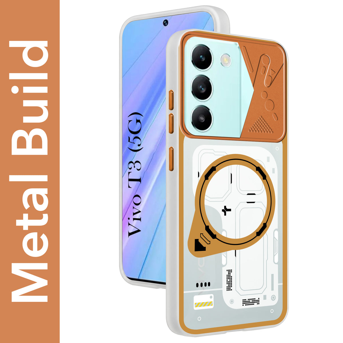 For Vivo T3 5G Metallic Back Cover Case (Metallic Camera Protection & Buttons | Translucent Milky Shade | Hard Polycarbonate)