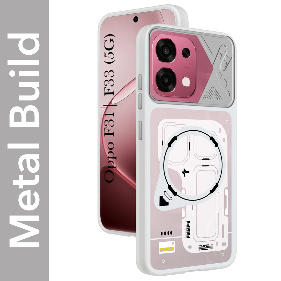 For Oppo F31 5G | Oppo F33 5G Metallic Back Cover Case (Metallic Camera Protection & Buttons | Translucent Milky Shade | Hard Polycarbonate)