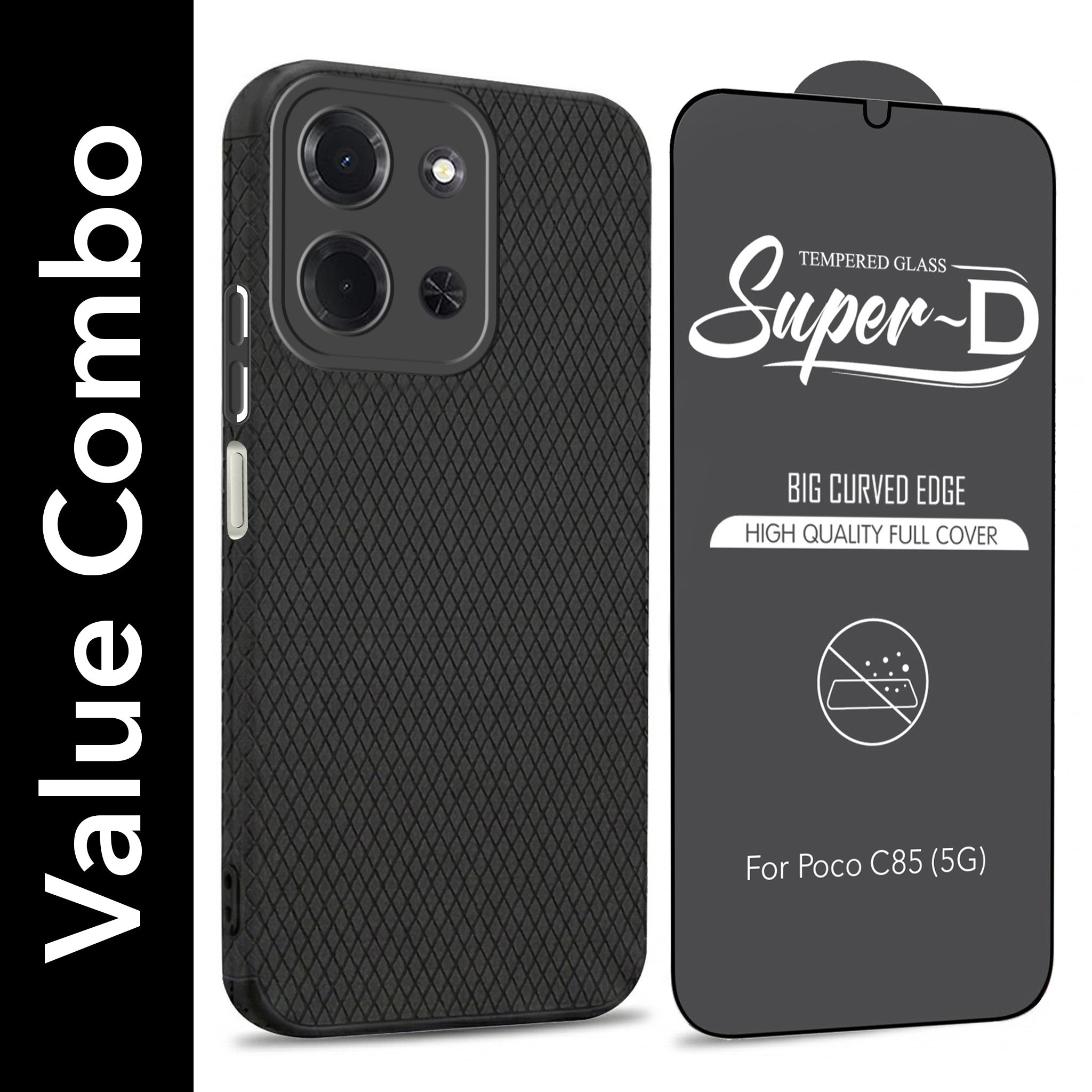 For Poco C85 5G Combo with Back Cover and 9H Tempered Glass (Liquid Silicone | Camera Protection | Oleophobic Coating Screen Glass)