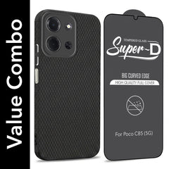 For Poco C85 5G Combo with Back Cover and 9H Tempered Glass (Liquid Silicone | Camera Protection | Oleophobic Coating Screen Glass)
