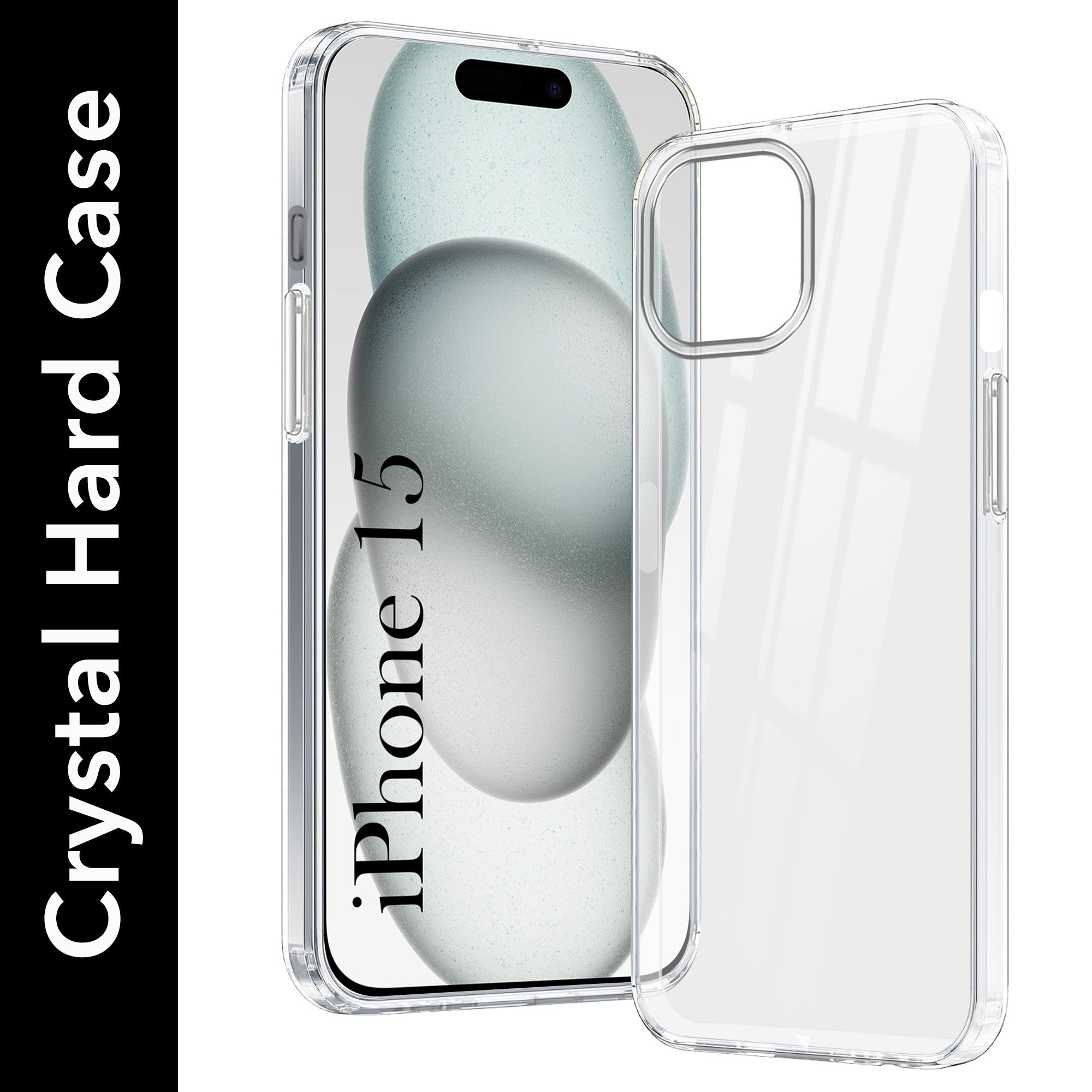 For Apple iPhone 15 Back Cover Case (Hybrid Crystal Panel with Side Soft PU | Camera Protection | HD Clear Shockproof)