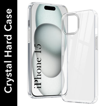 For Apple iPhone 15 Back Cover Case (Hybrid Crystal Panel with Side Soft PU | Camera Protection | HD Clear Shockproof)