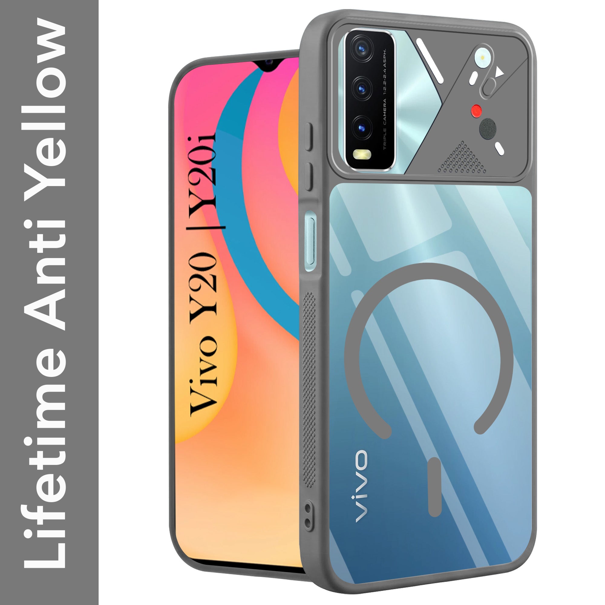 For Vivo Y20 | Y20i Back Cover Case Lifetime Anti-Yellow Clear (Camera Protection | Side Grip | Wireless MagSafe Compatible)