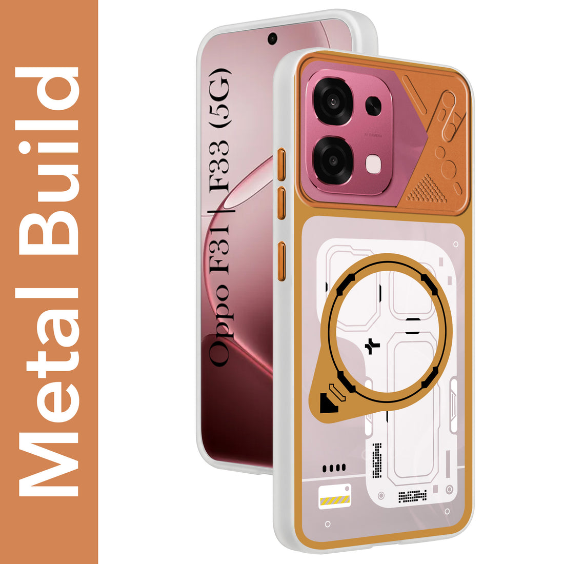 For Oppo F31 5G | Oppo F33 5G Metallic Back Cover Case (Metallic Camera Protection & Buttons | Translucent Milky Shade | Hard Polycarbonate)