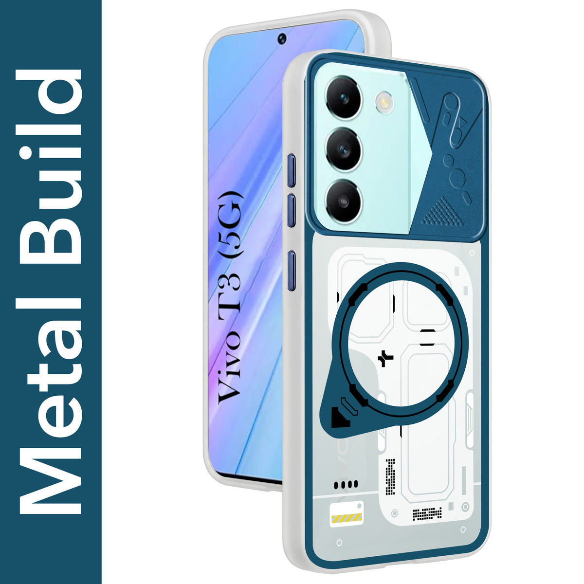 For Vivo T3 5G Metallic Back Cover Case (Metallic Camera Protection & Buttons | Translucent Milky Shade | Hard Polycarbonate)