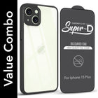 For Apple iPhone 15 Plus Combo with Back Cover and 9H Tempered Glass (Lifetime Anti-Yellow | Crystal Clear Shockproof | Oleophobic Coating Screen Glass)