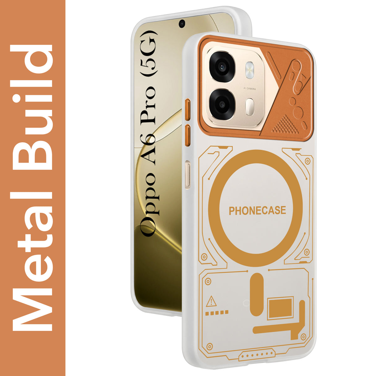 For Oppo A6 Pro Metallic Back Cover Case (Metallic Camera Protection & Buttons | Translucent Milky Shade | Hard Polycarbonate)