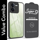 For Vivo IQOO Z9 5G Combo with Back Cover and 9H Tempered Glass (Lifetime Anti-Yellow | Crystal Clear Shockproof | Oleophobic Coating Screen Glass)