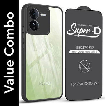 For Vivo IQOO Z9 5G Combo with Back Cover and 9H Tempered Glass (Lifetime Anti-Yellow | Crystal Clear Shockproof | Oleophobic Coating Screen Glass)