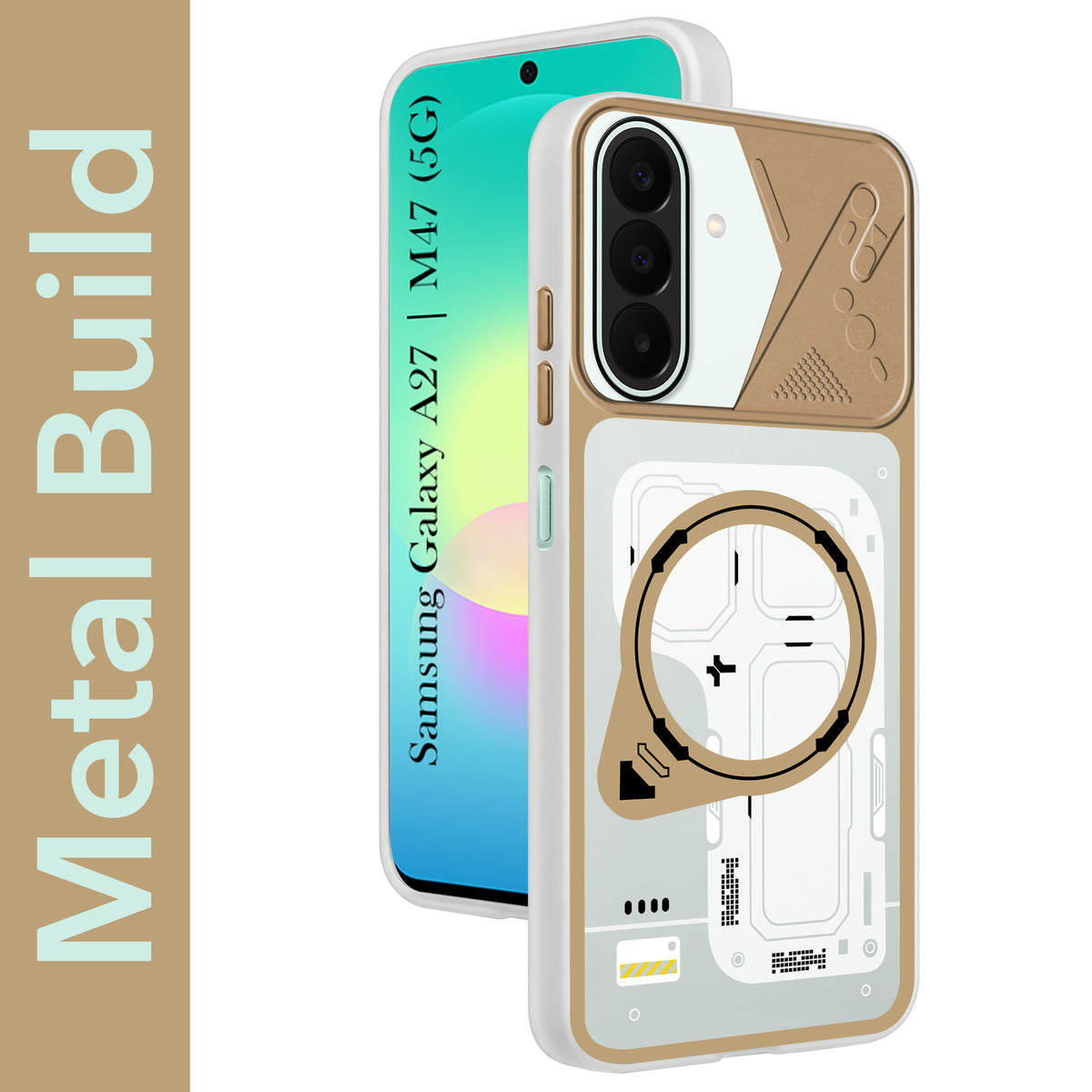 For Samsung Galaxy A27 5G | Galaxy M47 5G Metallic Back Cover Case (Metallic Camera Protection & Buttons | Translucent Milky Shade | Hard Polycarbonate)