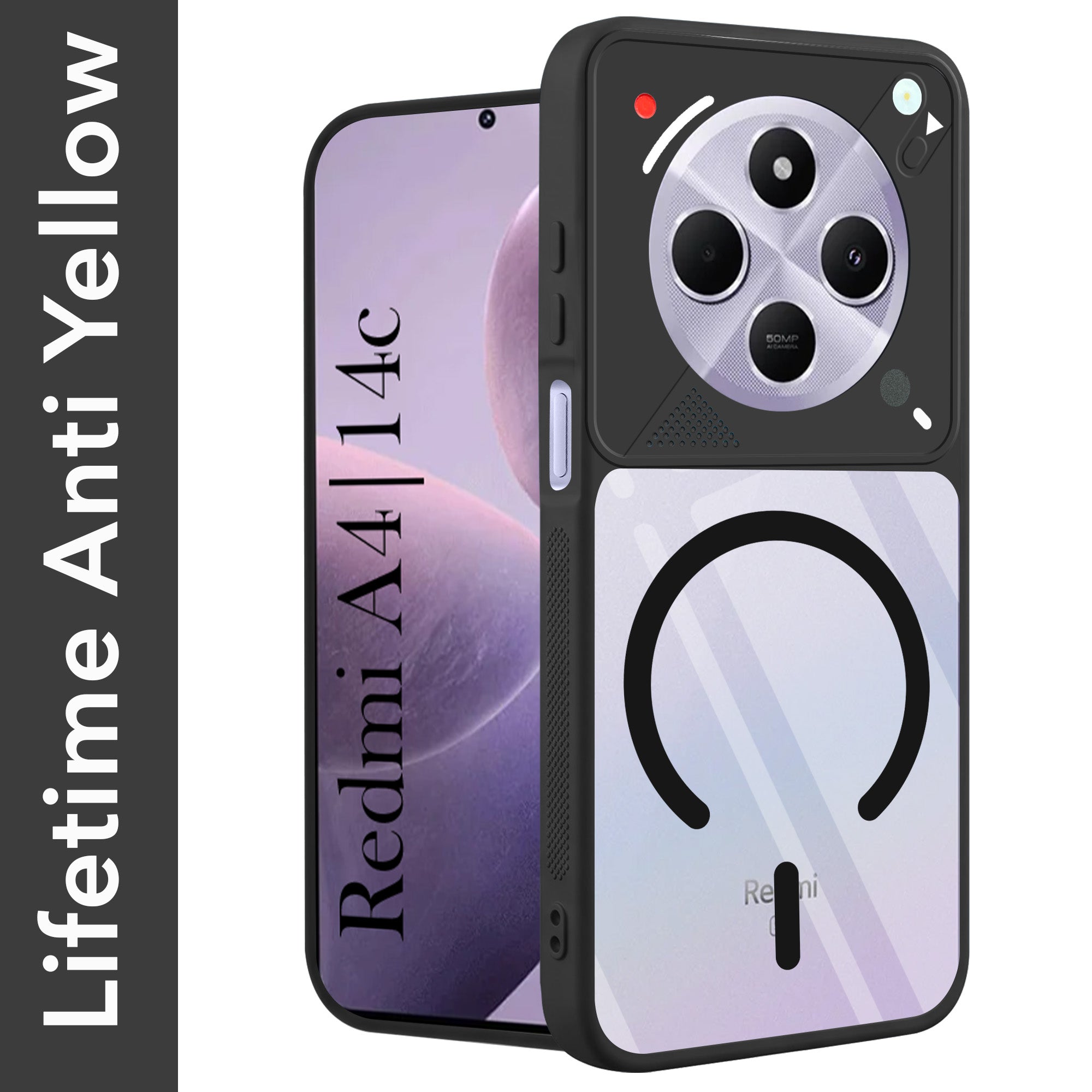 For Redmi A4 5G | Xiaomi Redmi 14C Back Cover Case Lifetime Anti-Yellow Clear (Camera Protection | Side Grip | Wireless MagSafe Compatible)