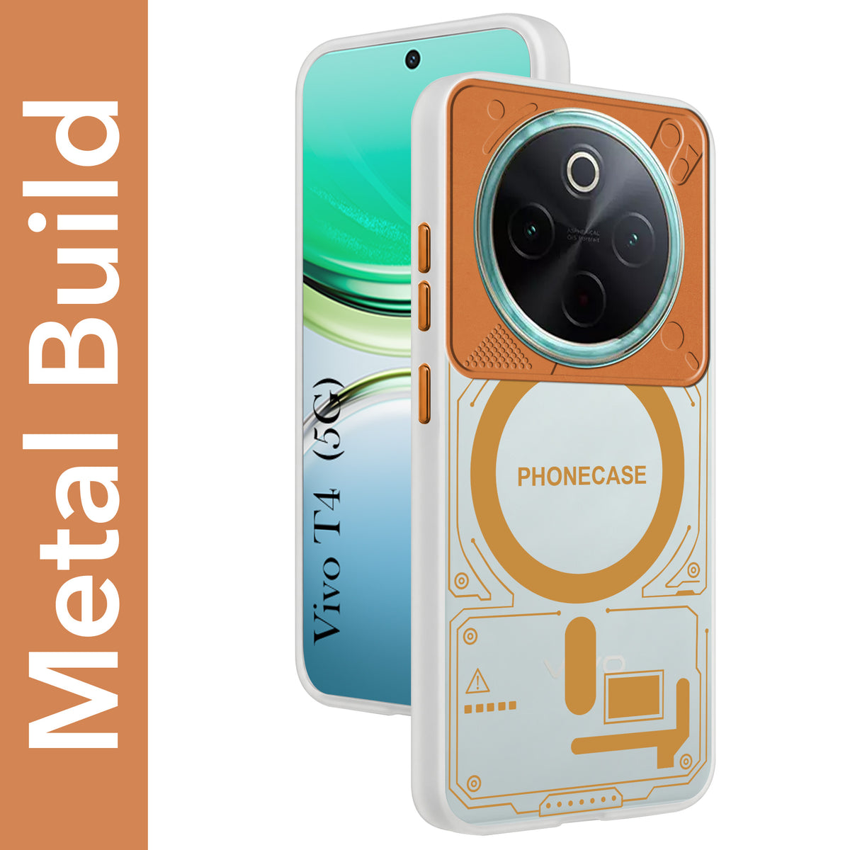 For Vivo T4 Metallic Back Cover Case (Metallic Camera Protection & Buttons | Translucent Milky Shade | Hard Polycarbonate)