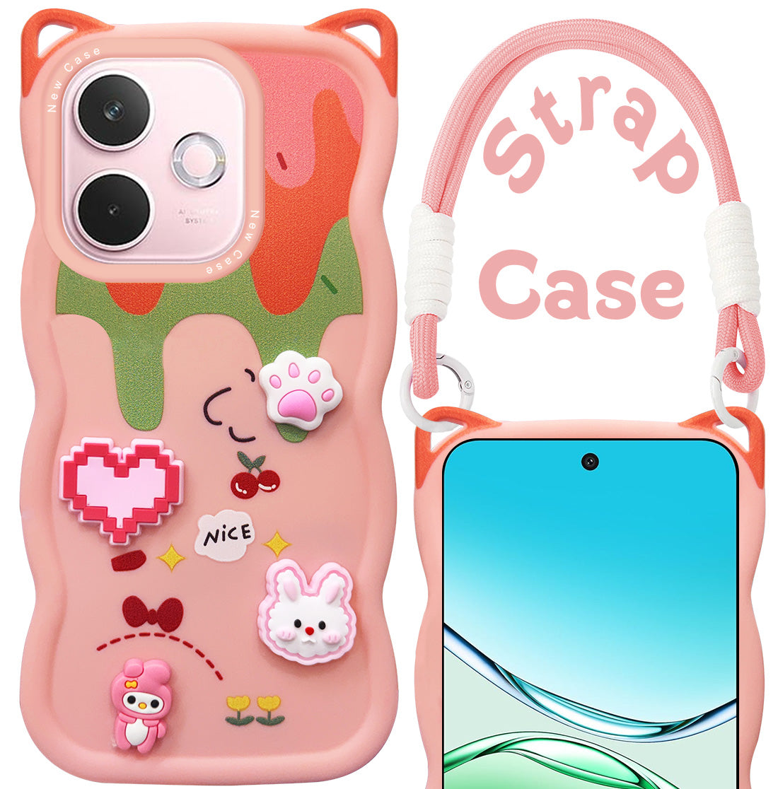 For Oppo A5 Pro Back Case Cover Strap(3D embossed Figures | Strap Holder | 360* Soft Cushion with Camera Bump)