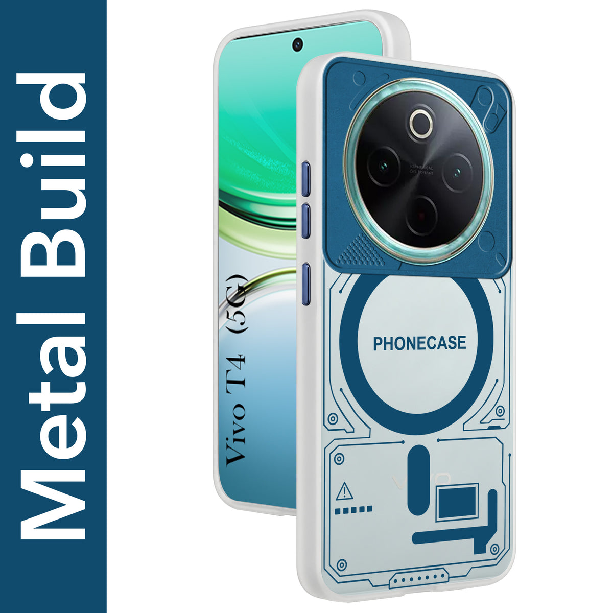For Vivo T4 Metallic Back Cover Case (Metallic Camera Protection & Buttons | Translucent Milky Shade | Hard Polycarbonate)