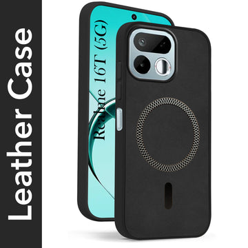 For Realme 16T 5G Back Cover Case Leather Finish (MagSafe Compatible Wireless Charging | Soft Touch | Camera Bump Protection)