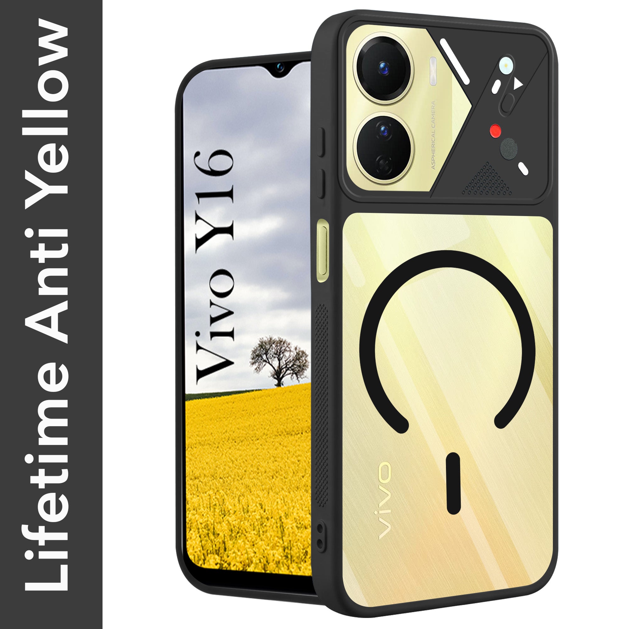 For Vivo Y16 Back Cover Case Lifetime Anti-Yellow Clear (Camera Protection | Side Grip | Wireless MagSafe Compatible)