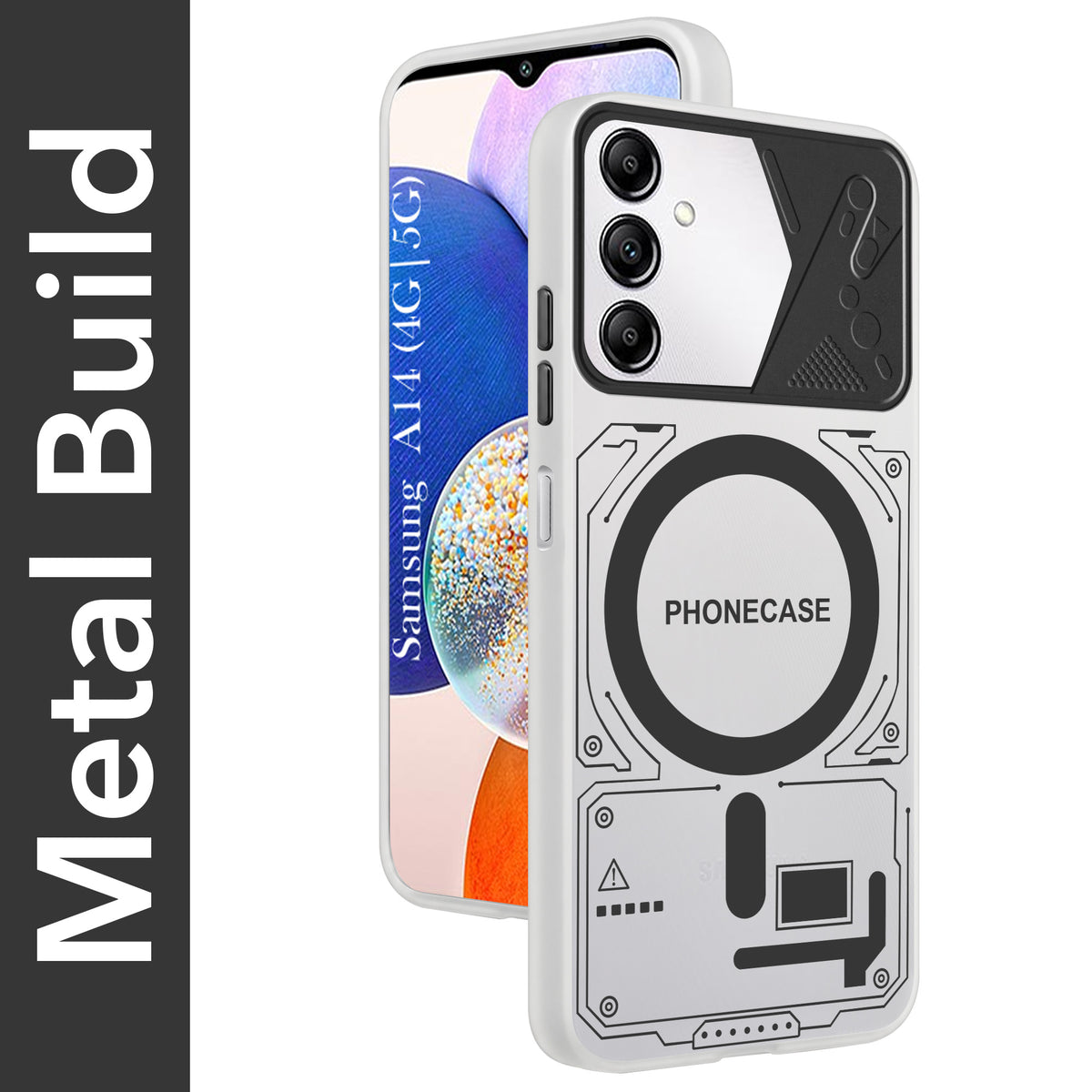 For Samsung Galaxy A14 4G | 5G Metallic Back Cover Case (Metallic Camera Protection & Buttons | Translucent Milky Shade | Hard Polycarbonate)