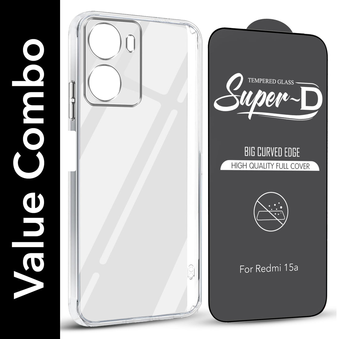 For Redmi 15A 5G Combo with Back Cover and 9H Tempered Glass (Lifetime Anti-Yellow | Sleek Hard Crystal | Oleophobic Coating Screen Glass)