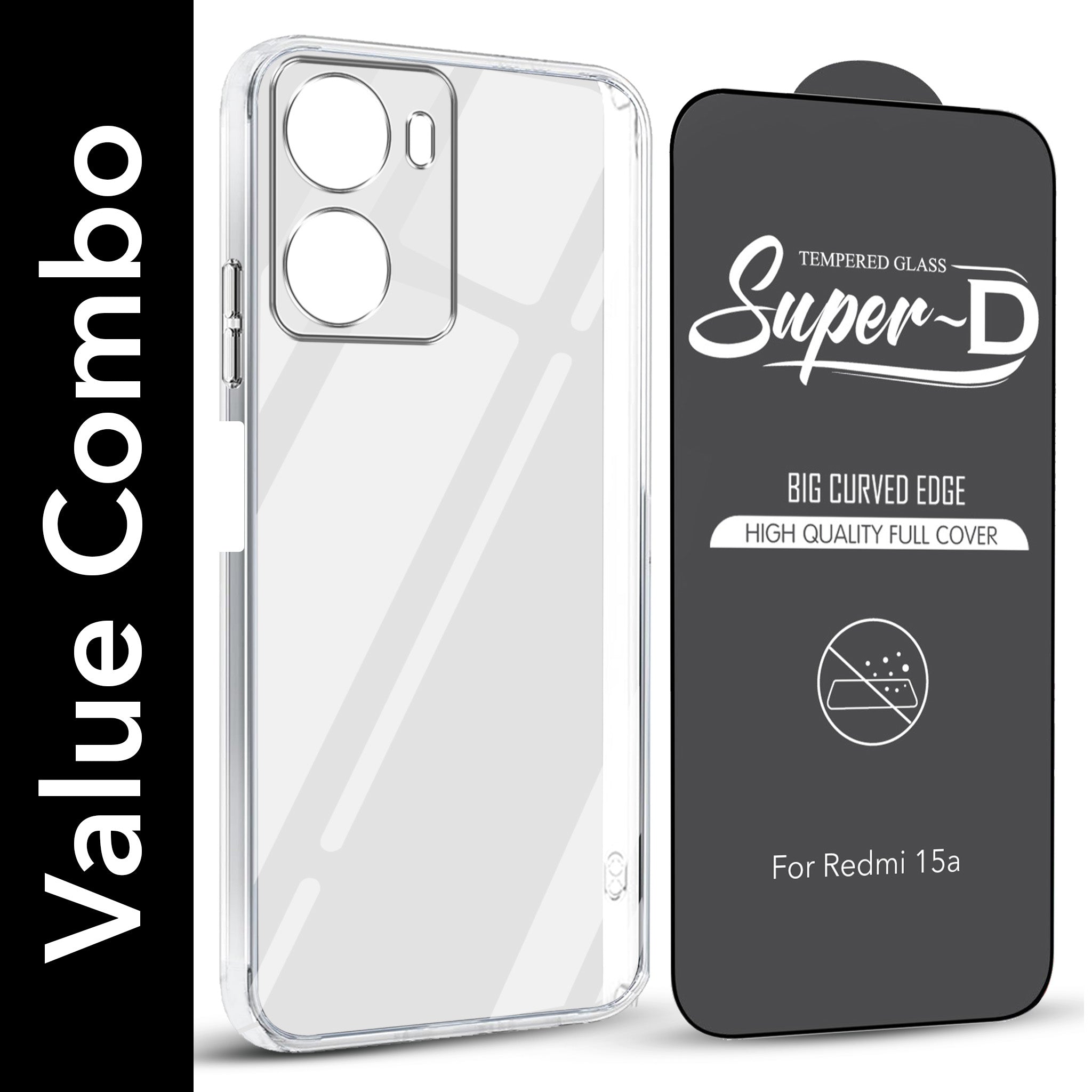 For Redmi 15A 5G Combo with Back Cover and 9H Tempered Glass (Lifetime Anti-Yellow | Sleek Hard Crystal | Oleophobic Coating Screen Glass)