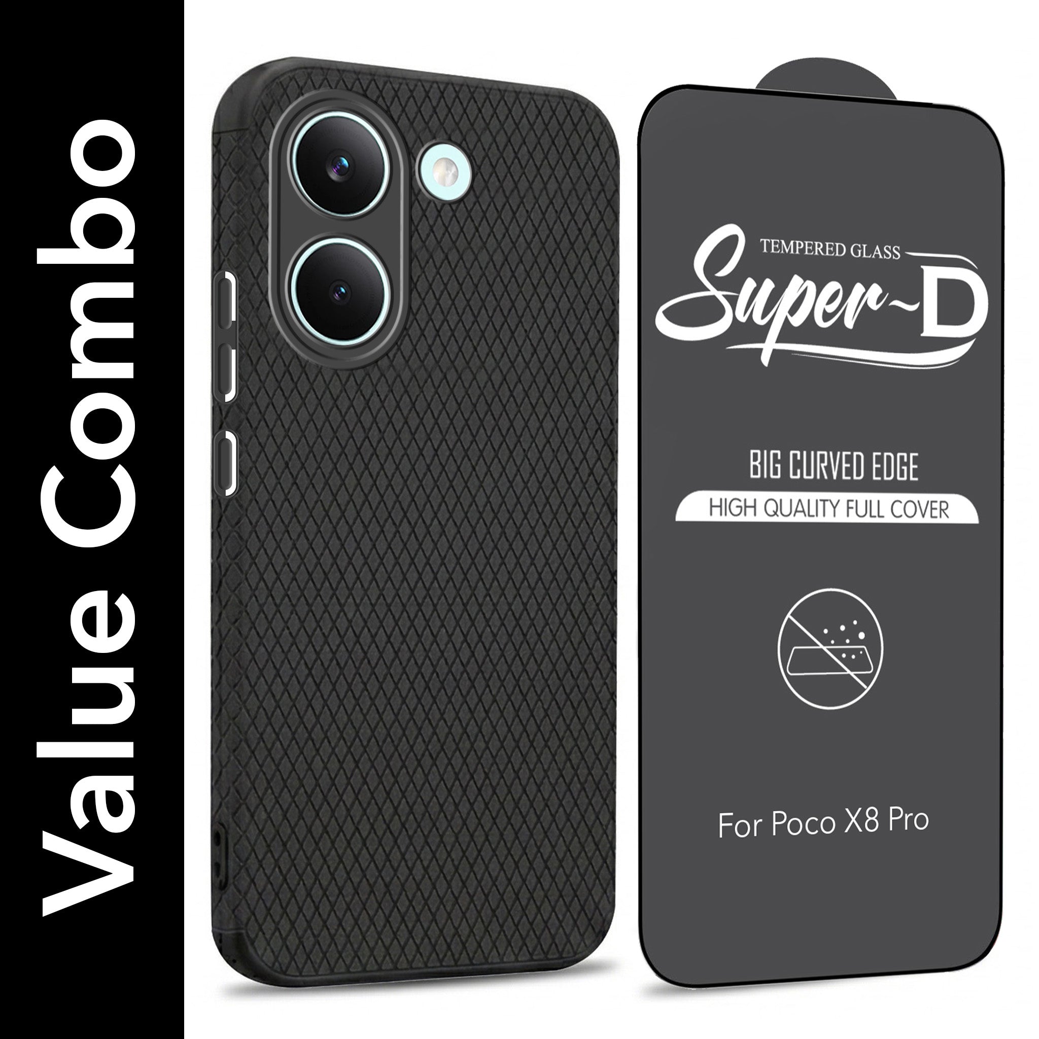 For Poco X8 Pro 5G Combo with Back Cover and 9H Tempered Glass (Liquid Silicone | Camera Protection | Oleophobic Coating Screen Glass)