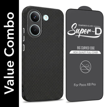 For Poco X8 Pro 5G Combo with Back Cover and 9H Tempered Glass (Liquid Silicone | Camera Protection | Oleophobic Coating Screen Glass)