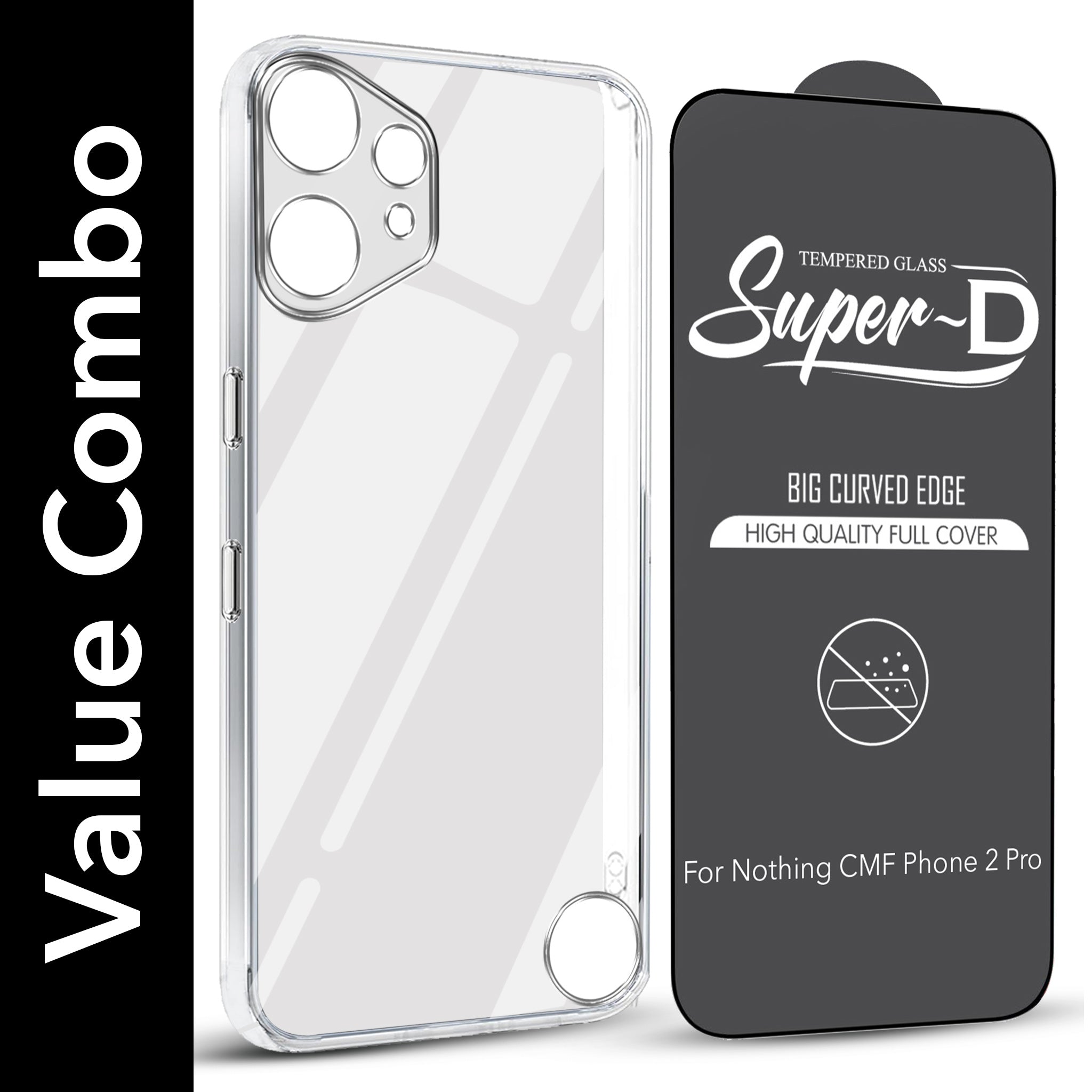 For Nothing CMF Phone 2 Pro Combo with Back Cover and 9H Tempered Glass (Lifetime Anti-Yellow | Sleek Hard Crystal | Oleophobic Coating Screen Glass)