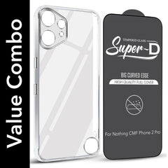 For Nothing CMF Phone 2 Pro Combo with Back Cover and 9H Tempered Glass (Lifetime Anti-Yellow | Sleek Hard Crystal | Oleophobic Coating Screen Glass)