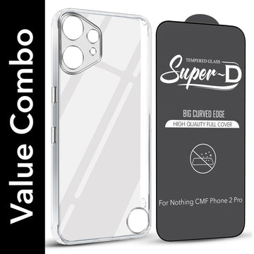 For Nothing CMF Phone 2 Pro Combo with Back Cover and 9H Tempered Glass (Lifetime Anti-Yellow | Sleek Hard Crystal | Oleophobic Coating Screen Glass)