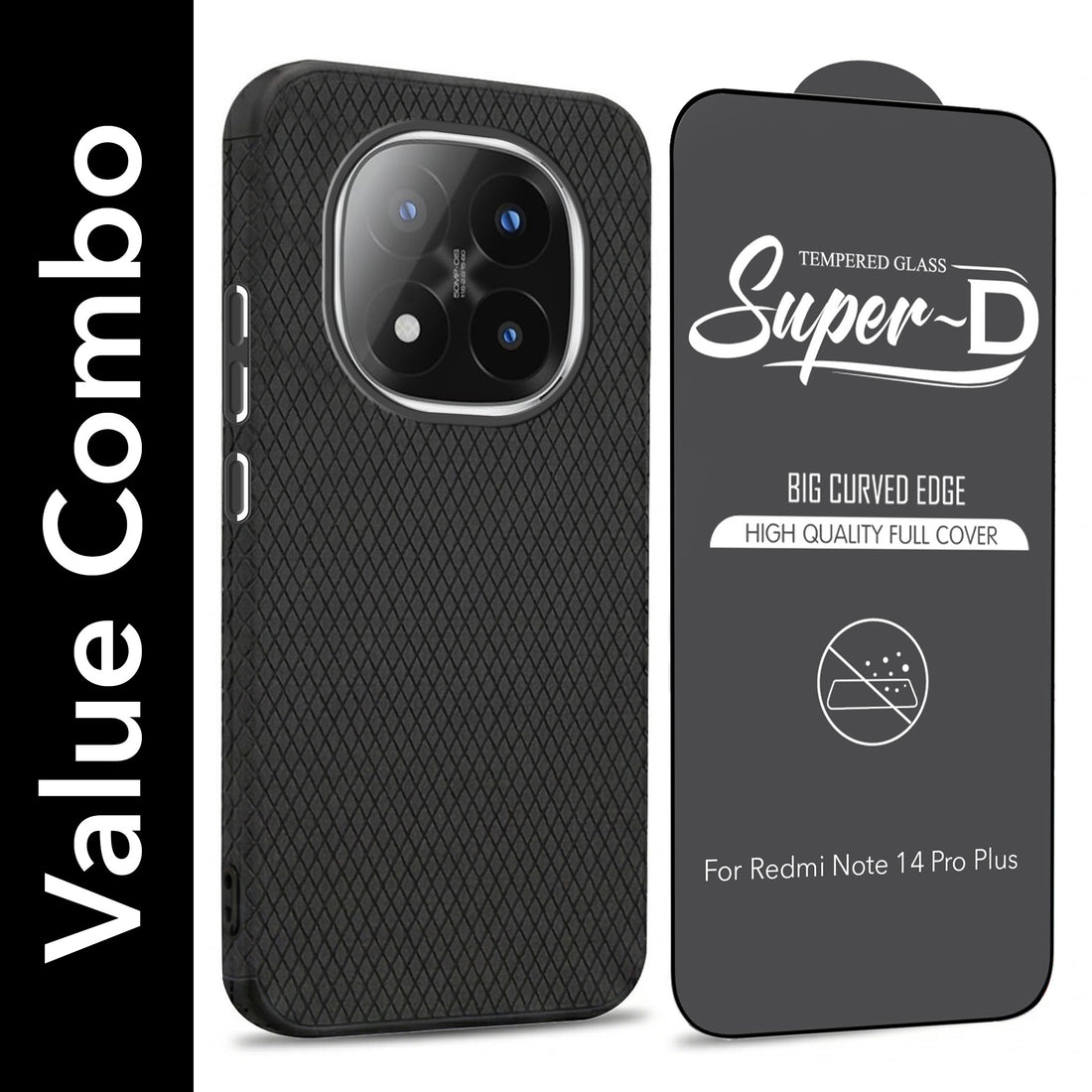 For Redmi Note 14 Pro Plus Combo with Back Cover and 9H Tempered Glass (Liquid Silicone | Camera Protection | Oleophobic Coating Screen Glass)
