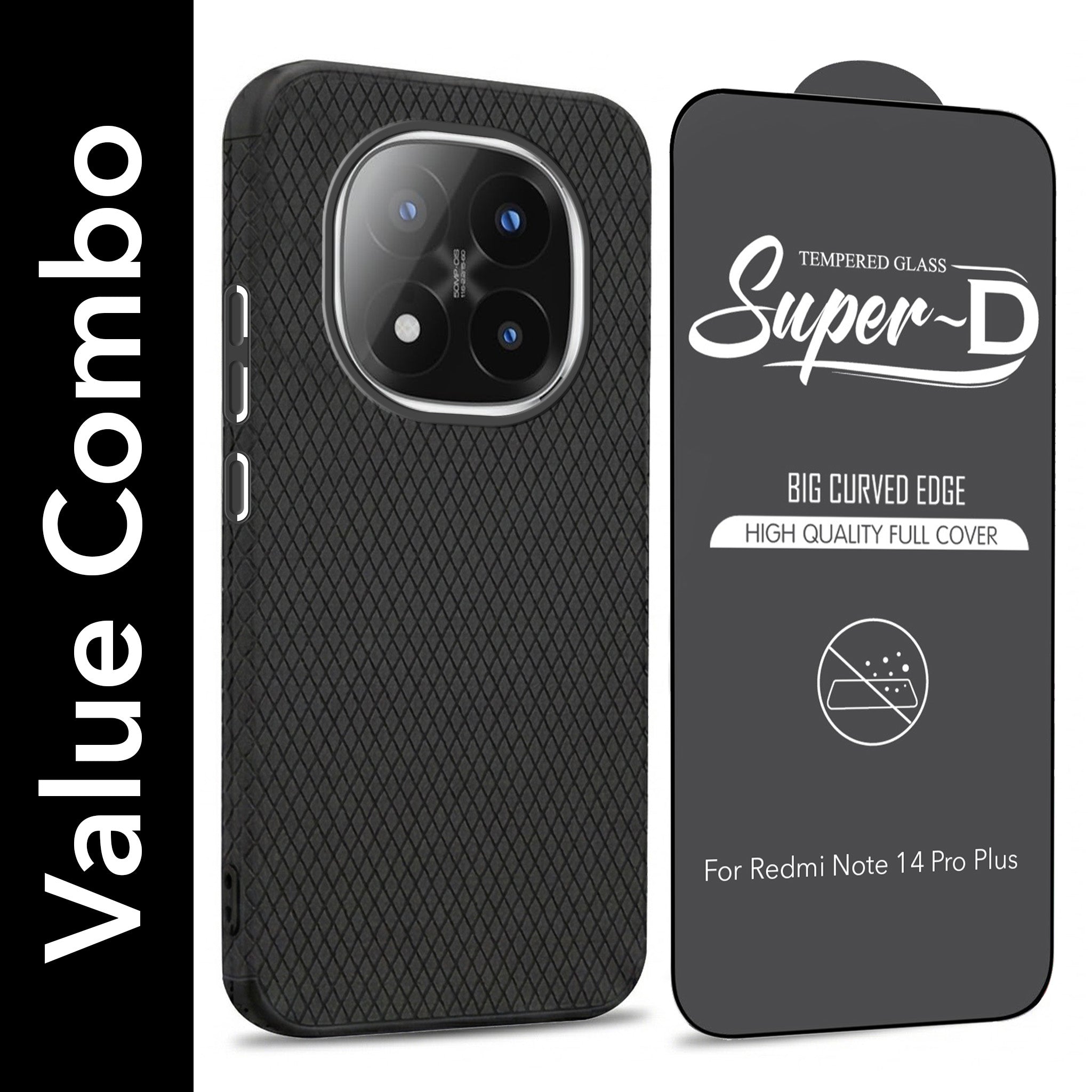 For Redmi Note 14 Pro Plus Combo with Back Cover and 9H Tempered Glass (Liquid Silicone | Camera Protection | Oleophobic Coating Screen Glass)