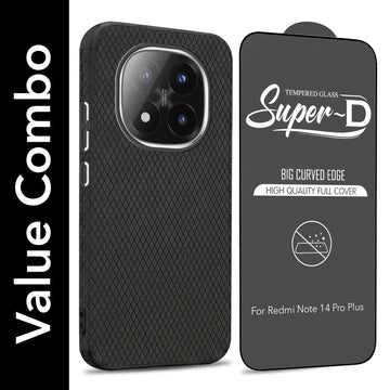 For Redmi Note 14 Pro Plus Combo with Back Cover and 9H Tempered Glass (Liquid Silicone | Camera Protection | Oleophobic Coating Screen Glass)