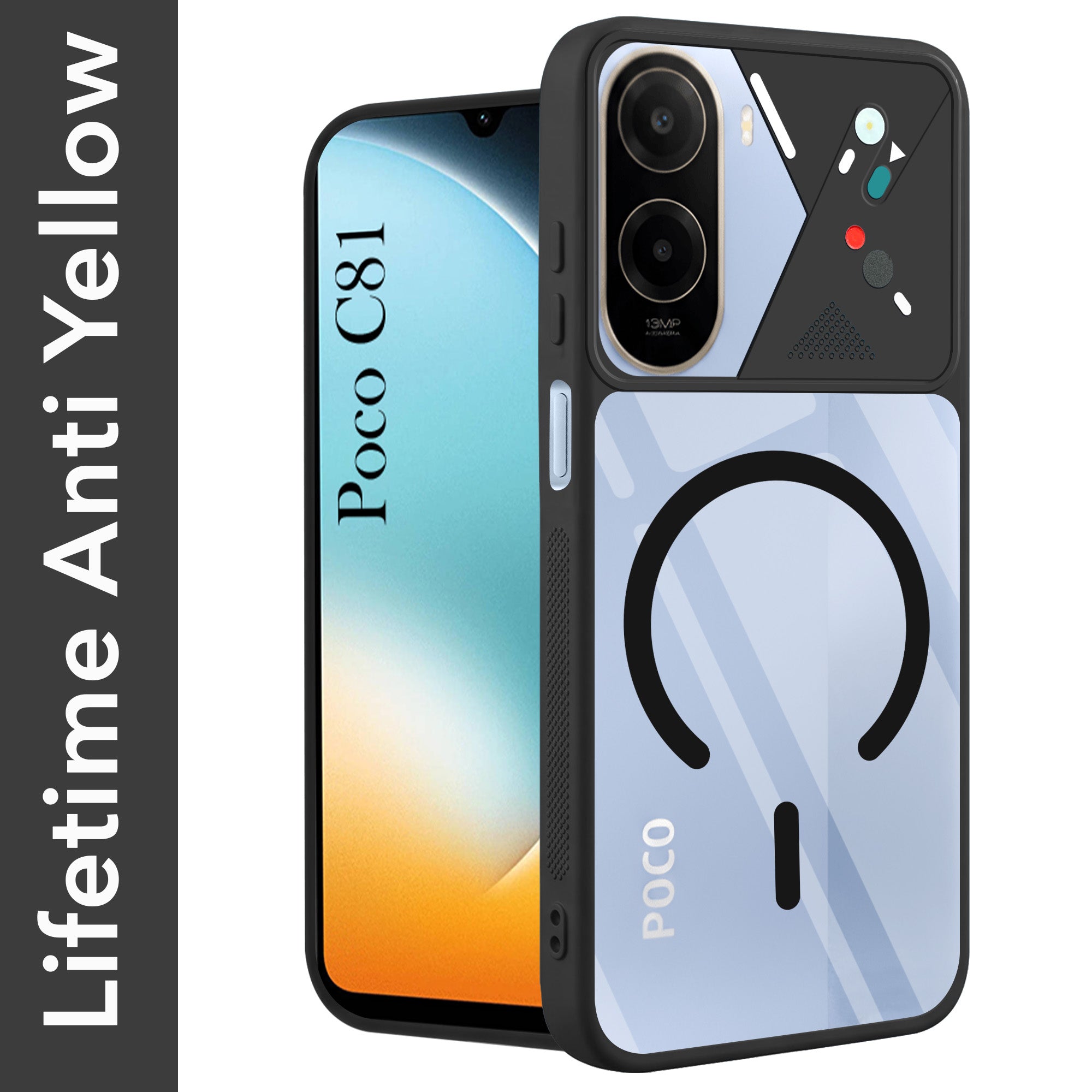 For Poco C81 Back Cover Case Lifetime Anti-Yellow Clear (Camera Protection | Side Grip | Wireless MagSafe Compatible)