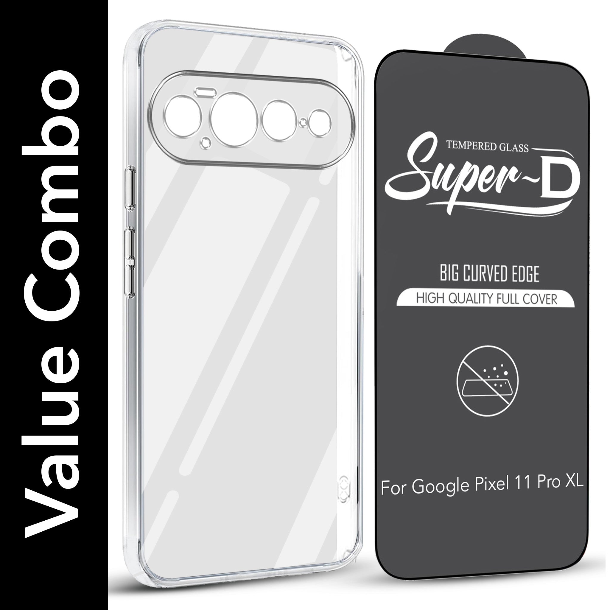 For Google Pixel 11 Pro XL Combo with Back Cover and 9H Tempered Glass (Lifetime Anti-Yellow | Sleek Hard Crystal | Oleophobic Coating Screen Glass)