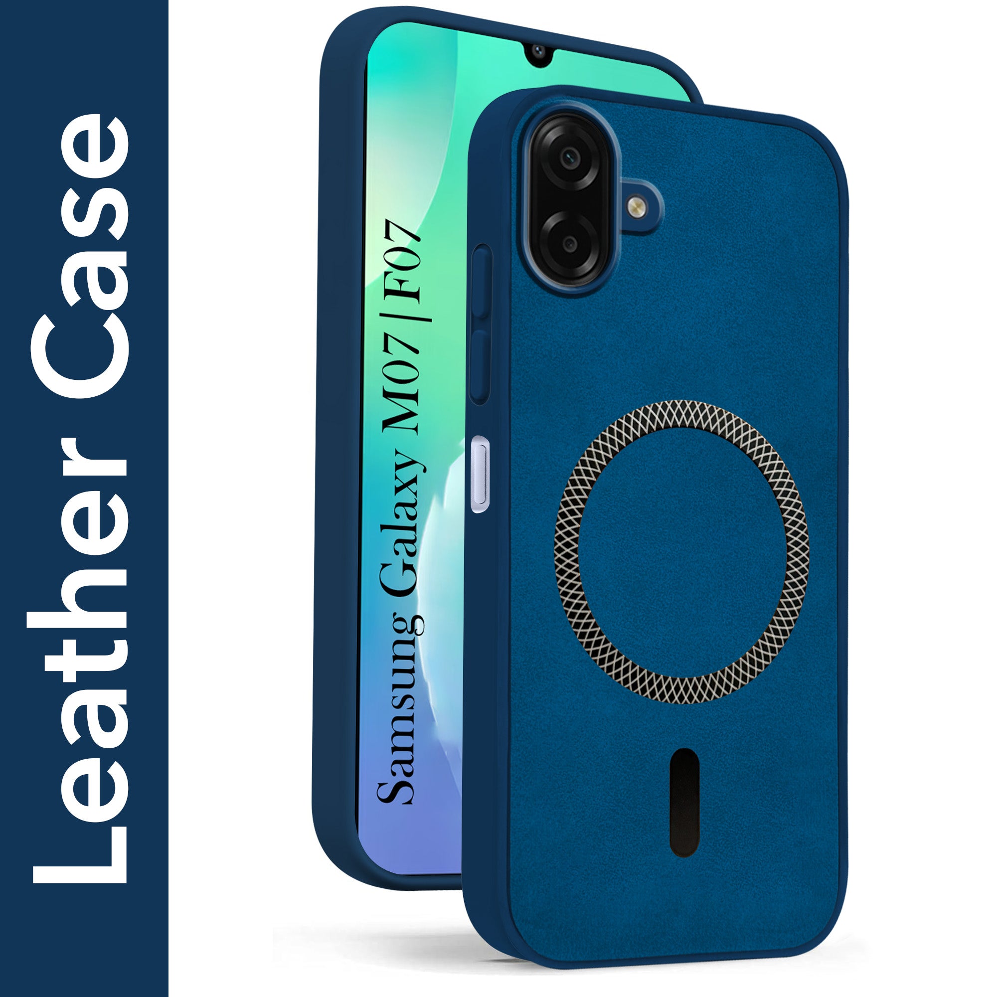 For Samsung Galaxy M07 | Samsung Galaxy F07 Back Cover Case Leather Finish (MagSafe Compatible Wireless Charging | Soft Touch | Camera Bump Protection)
