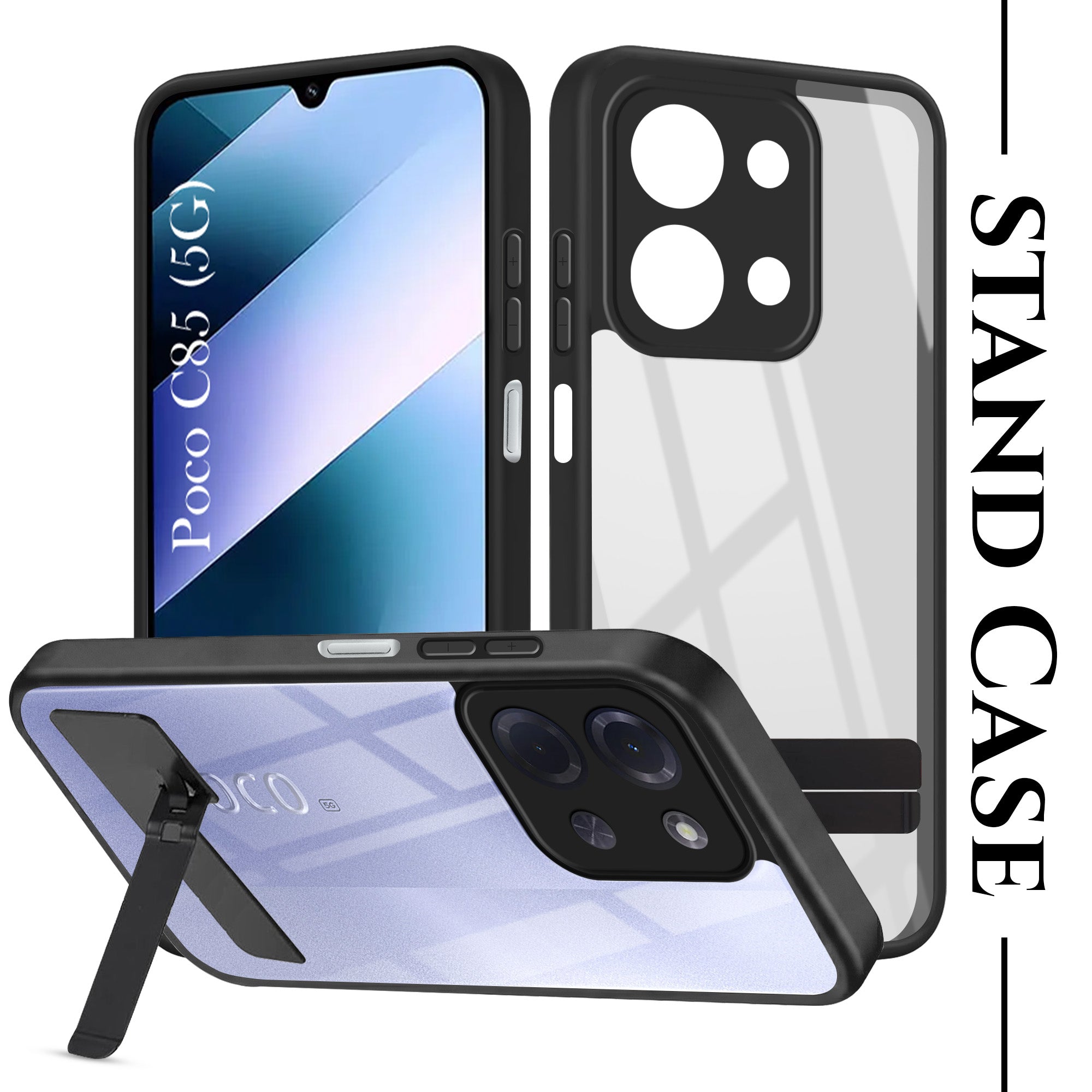 For Poco C85 5G Back Cover Case (Built-in Stand | Lifetime Anti Yellow | Kickstand Shockproof | Camera Protection | MagSafe Compatible)