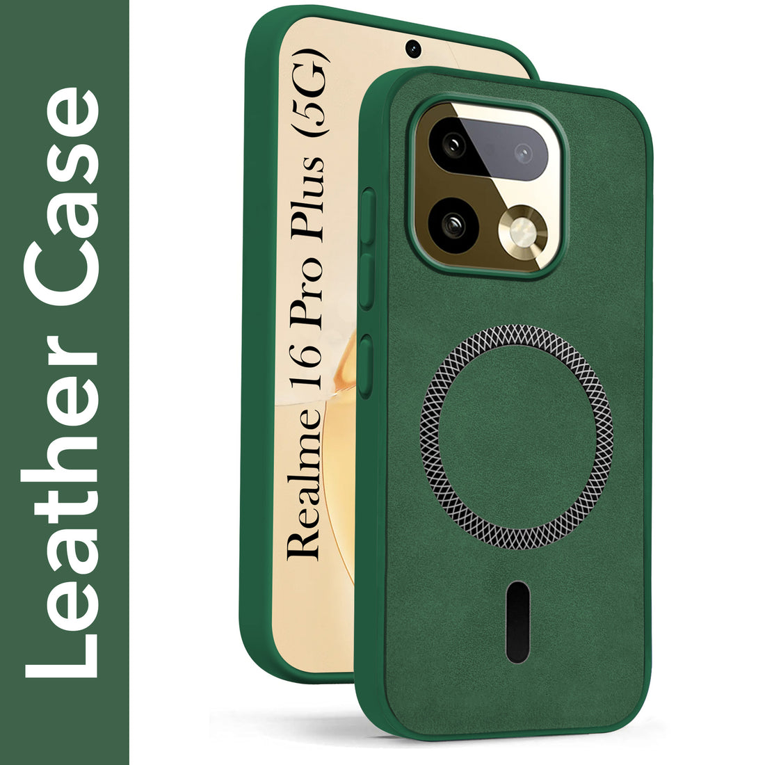 For Realme 16 Pro Plus 5G Back Cover Case Leather Finish (MagSafe Compatible Wireless Charging | Soft Touch | Camera Bump Protection)