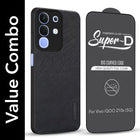 For Vivo iQOO Z10x Combo with Back Cover and 9H Tempered Glass (Textured Grip Design | Micro-Fiber Cloth Inside | Oleophobic Coating Screen Glass)