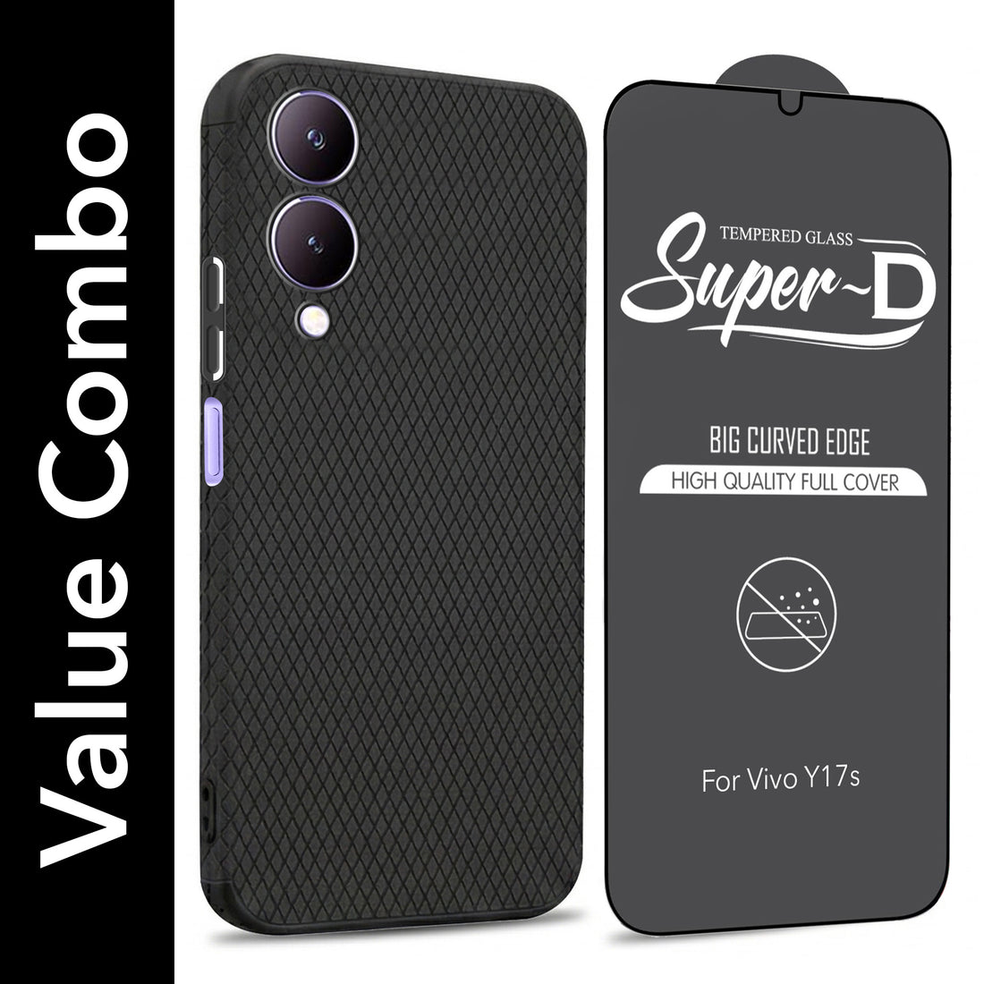 For Vivo Y17s Combo with Back Cover and 9H Tempered Glass (Liquid Silicone | Camera Protection | Oleophobic Coating Screen Glass)