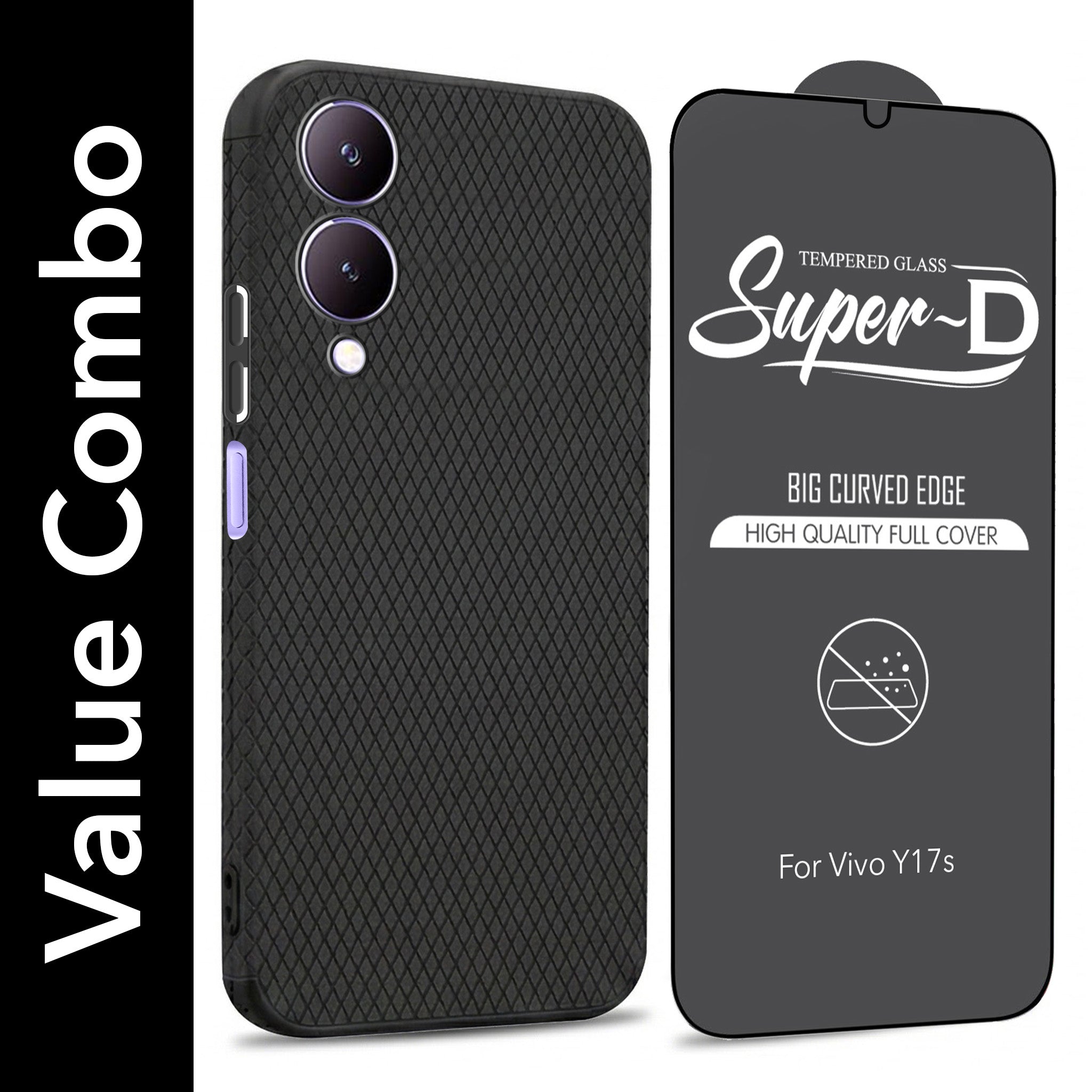For Vivo Y17s Combo with Back Cover and 9H Tempered Glass (Liquid Silicone | Camera Protection | Oleophobic Coating Screen Glass)