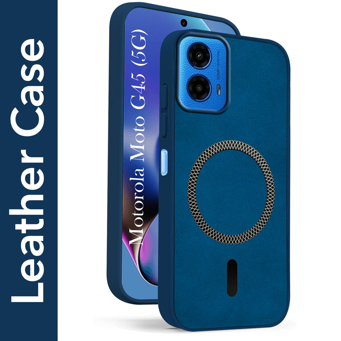 For Motorola Moto G45 Back Cover Case Leather Finish (MagSafe Compatible Wireless Charging | Soft Touch | Camera Bump Protection)