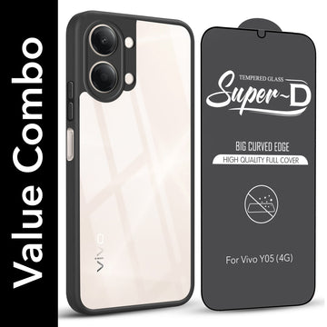 For Vivo Y05 4G Combo with Back Cover and 9H Tempered Glass (Lifetime Anti-Yellow | Crystal Clear Shockproof | Oleophobic Coating Screen Glass)