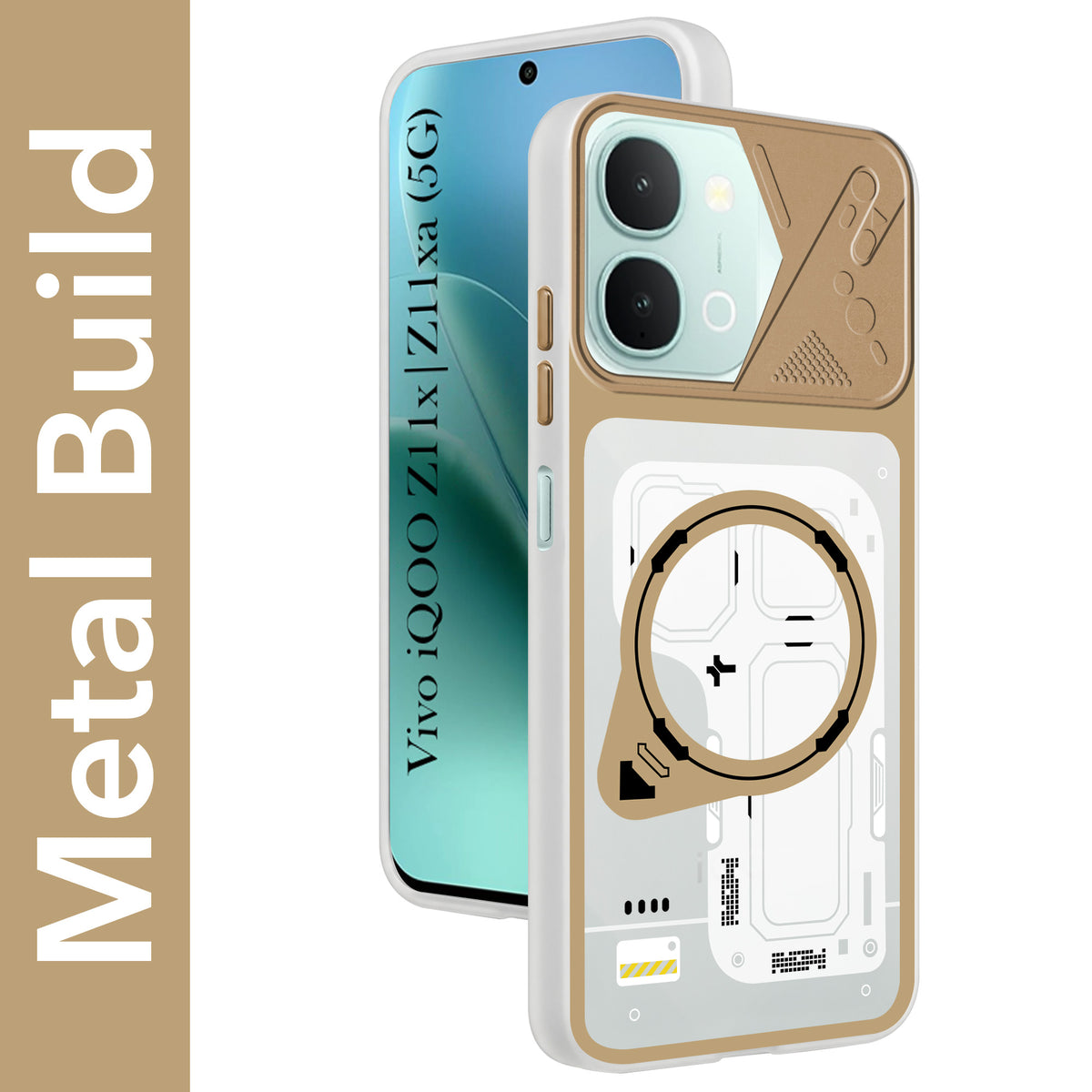 For Vivo iQOO Z11x 5G | Vivo iQOO Z11xa Metallic Back Cover Case (Metallic Camera Protection & Buttons | Translucent Milky Shade | Hard Polycarbonate)
