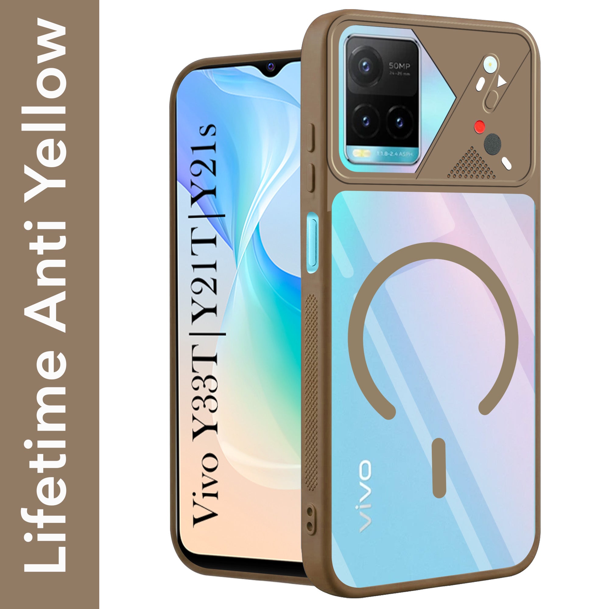 For Vivo Y33T | Vivo Y21T | Vivo Y21s Back Cover Case Lifetime Anti-Yellow Clear (Camera Protection | Side Grip | Wireless MagSafe Compatible)