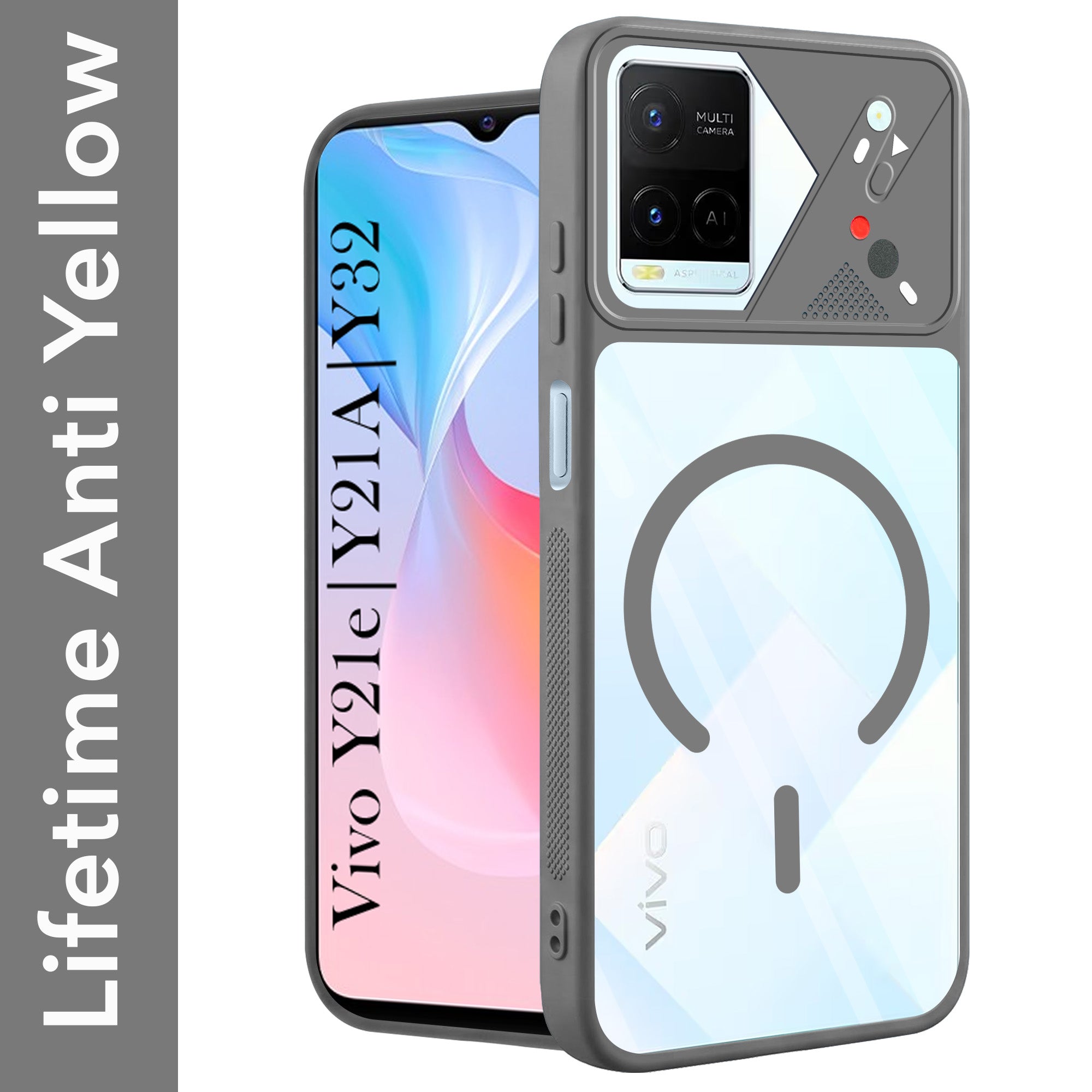 For Vivo Y21e | Vivo Y21A | Vivo Y32 Back Cover Case Lifetime Anti-Yellow Clear (Camera Protection | Side Grip | Wireless MagSafe Compatible)