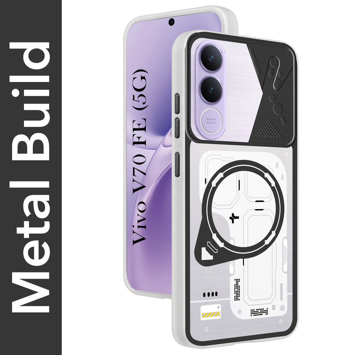 For Vivo V70 FE 5G Metallic Back Cover Case (Metallic Camera Protection & Buttons | Translucent Milky Shade | Hard Polycarbonate)