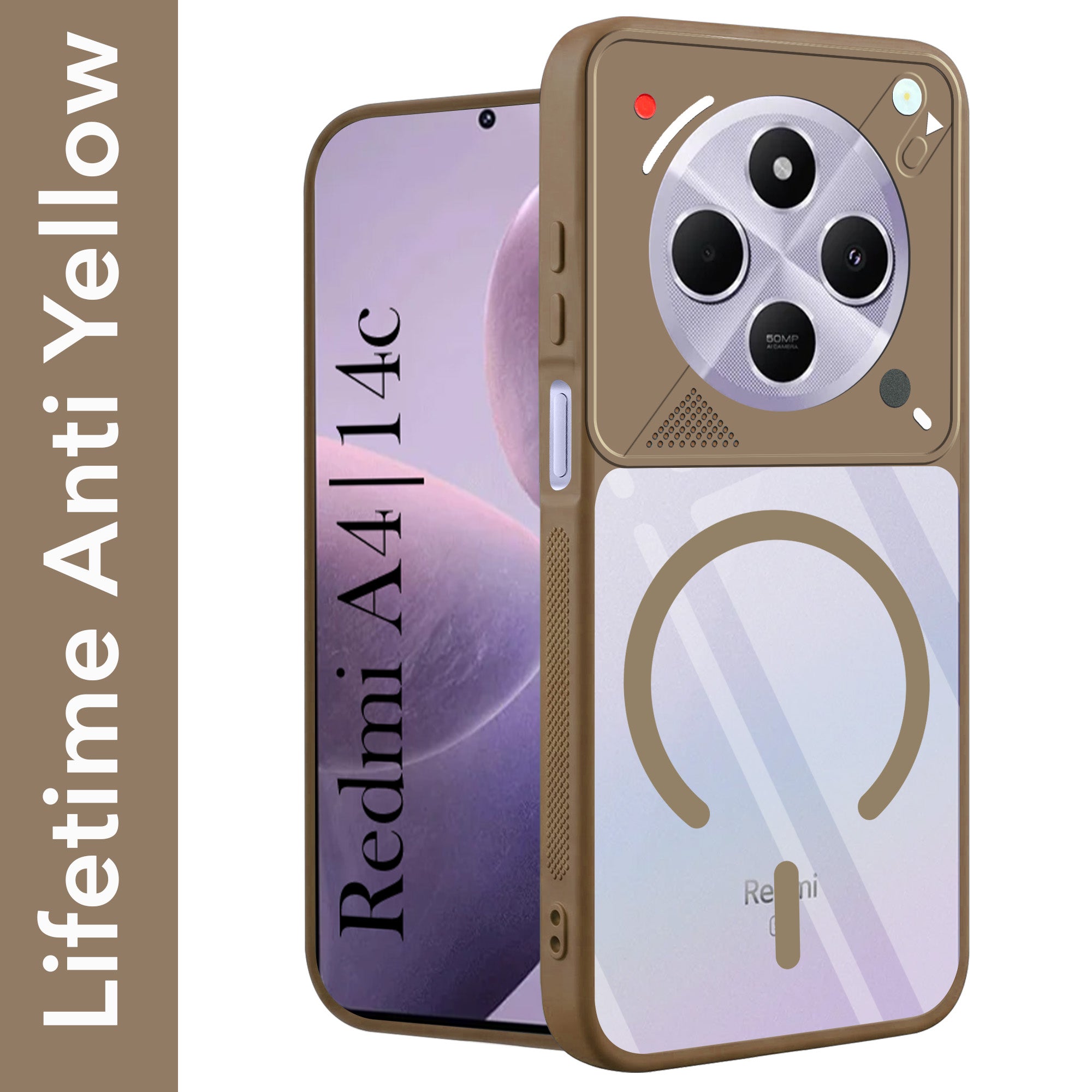 For Redmi A4 5G | Xiaomi Redmi 14C Back Cover Case Lifetime Anti-Yellow Clear (Camera Protection | Side Grip | Wireless MagSafe Compatible)