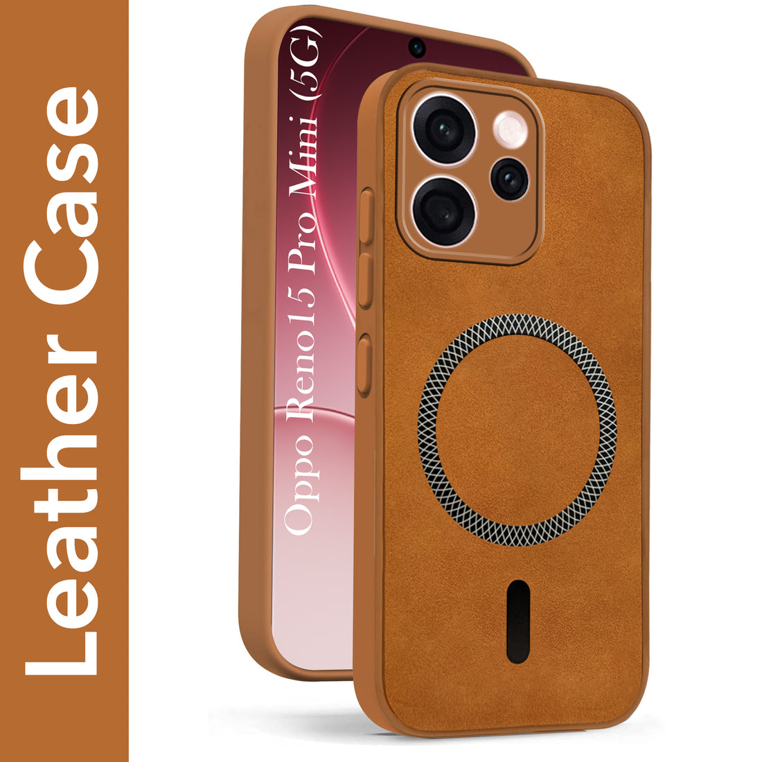 For Oppo Reno15 Pro Mini 5G | Oppo Reno 15 Pro Mini 5G Back Cover Case  Leather Finish  (MagSafe Compatible Wireless Charging | Soft Touch | Camera Bump Protection)