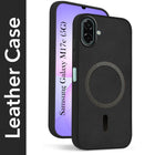 For Samsung Galaxy M17e Back Cover Case Leather Finish (MagSafe Compatible Wireless Charging | Soft Touch | Camera Bump Protection)